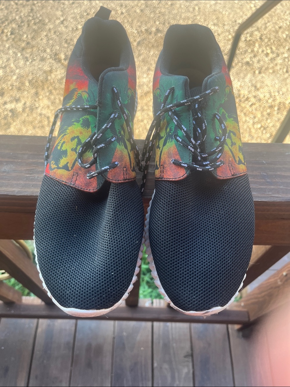 Men's Black Mesh Sneakers with Tropical Accent Collar